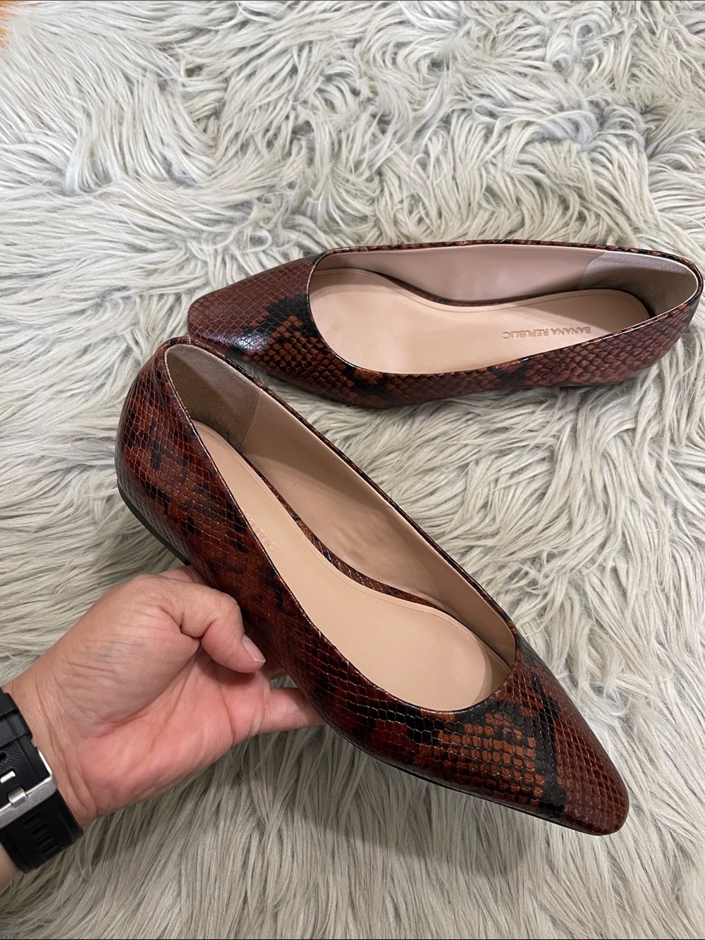 Banana Republic Brown Snake-Print Pointed Flats - Picture 2 of 6